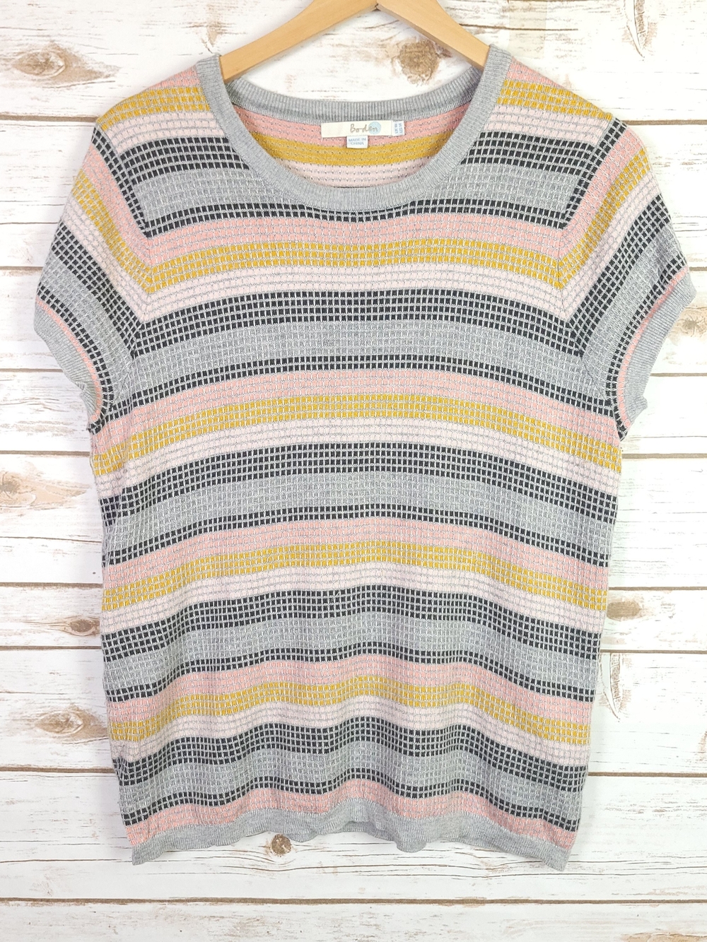 Boden Womens Sweater Top Size 14 Multicolor Stripe Pullover Short Sleeve